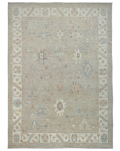 10x14 Brown Oushak Turkish Hand Knotted Soft Wool Area Rug